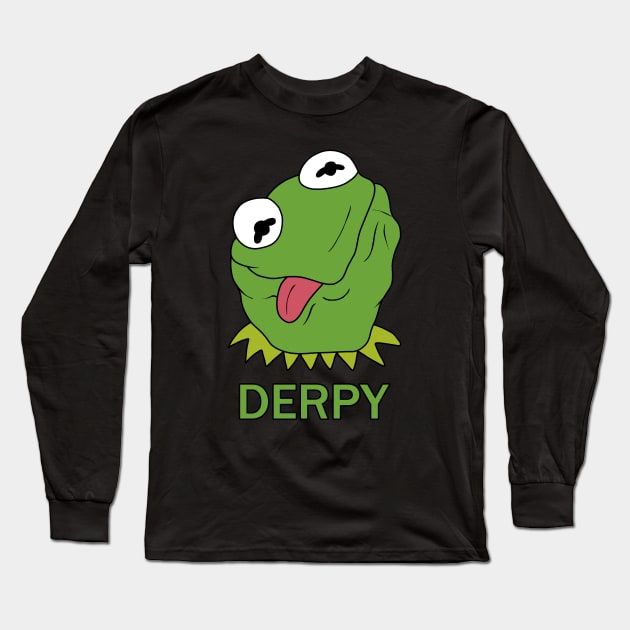 Derpy Kermit The Frog Long Sleeve T-Shirt by valentinahramov